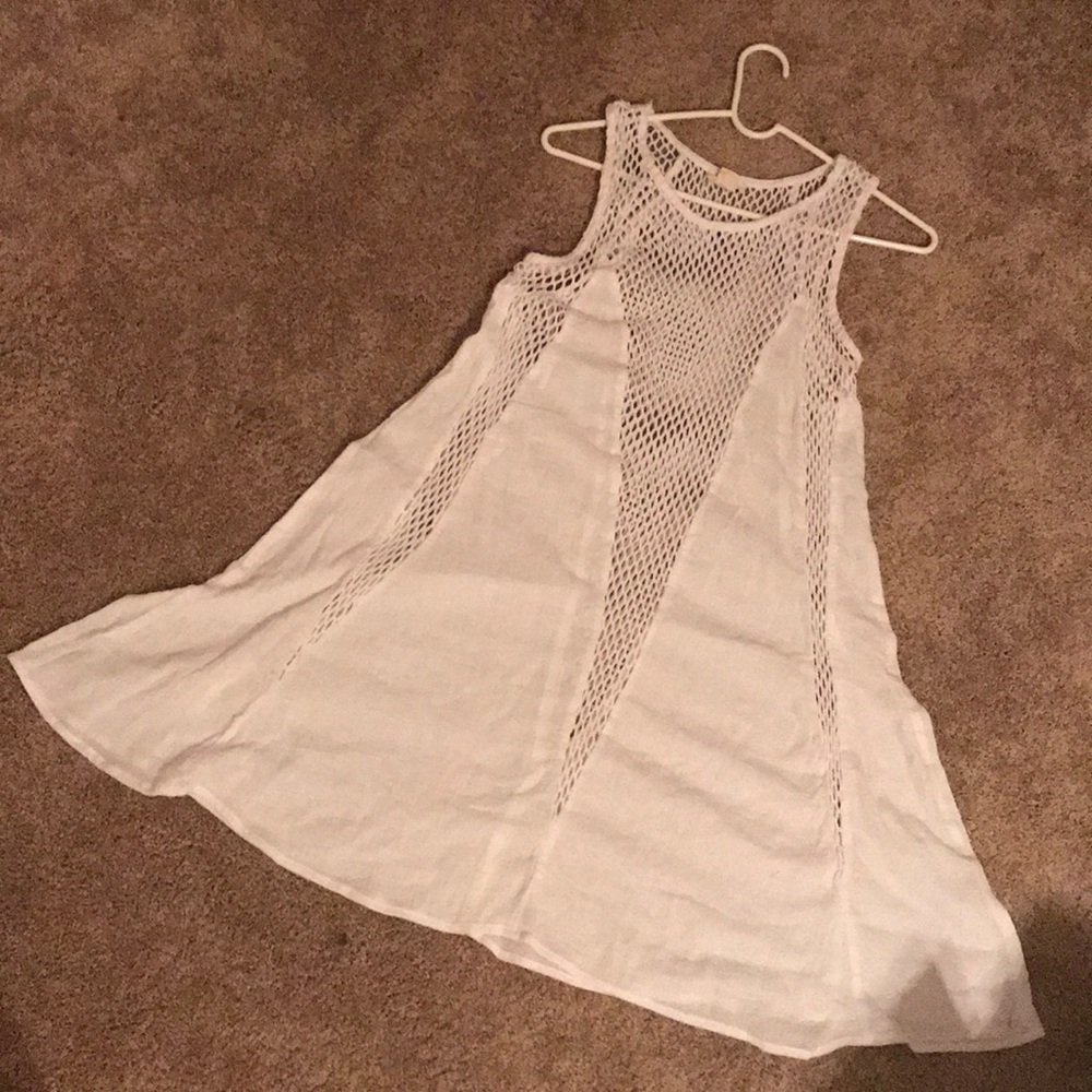 Loveriche White Sheer Dress With Fishnet Insets